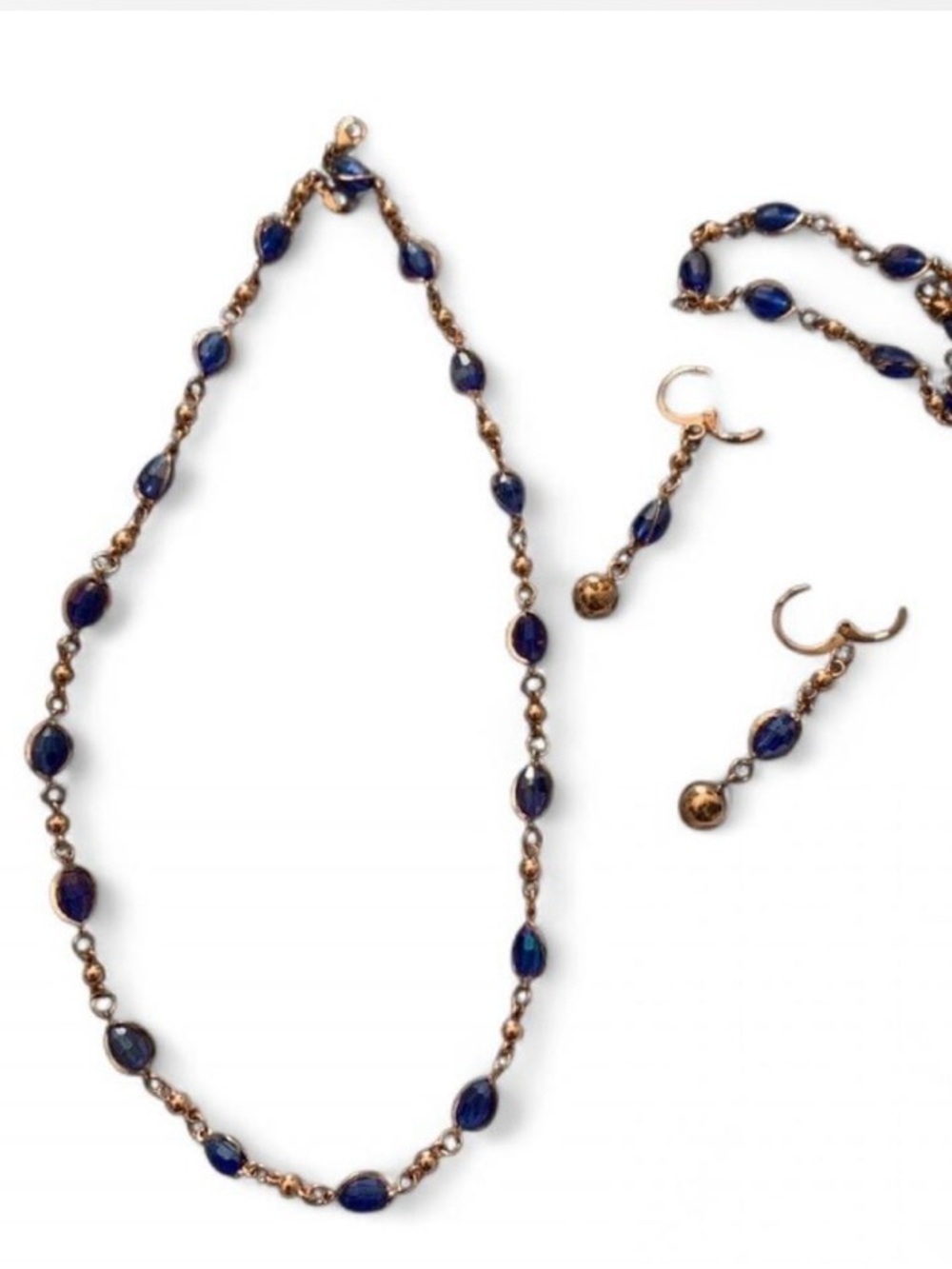 Coppertone  Necklace and Earrings Set with Blue Beads costume jewelry